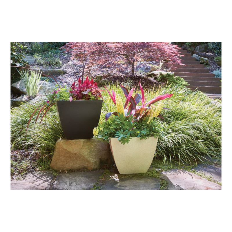 Southern Patio HDR-091660 Newland Planter, 13-1/2 in H, 16 in W, 16 in D, Square, Plastic/Resin, White, Stone Aesthetic White