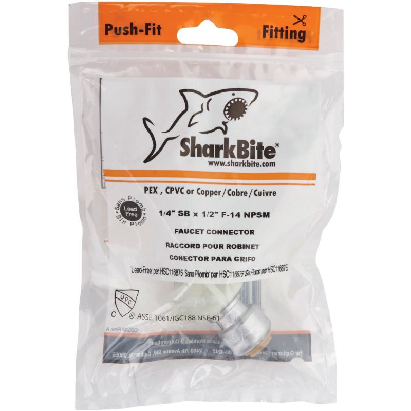 SharkBite Push-to-Connect Faucet Adapter 1/4 In. X 1/2 In.