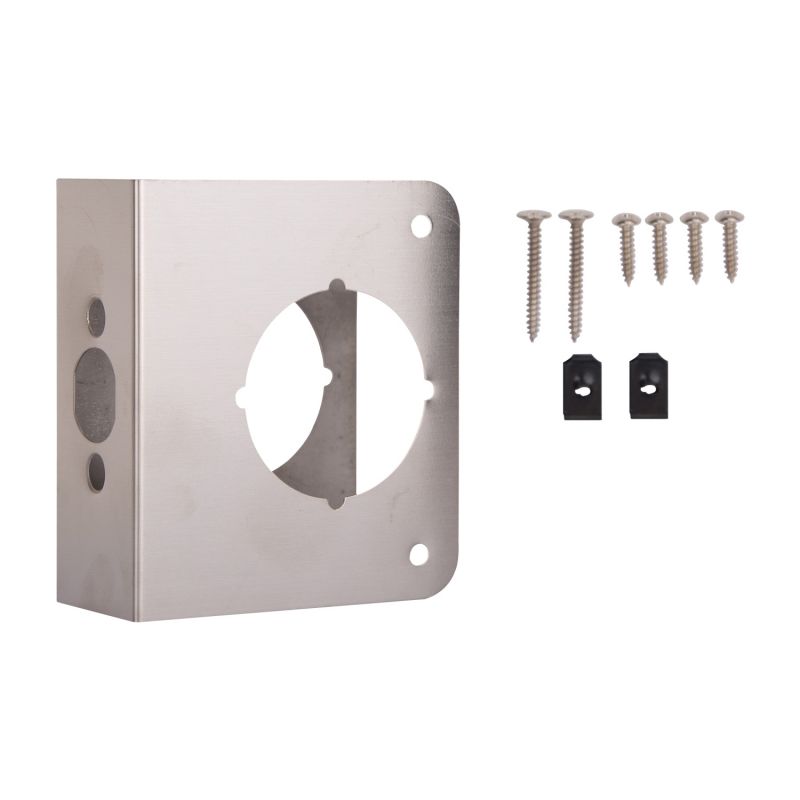 ProSource HSH-044SBN-PS Door Reinforcer, 2-3/8 in Backset, 1-3/4 in Thick Door, Steel, Satin Nickel, 4-1/2 in H, 4 in W