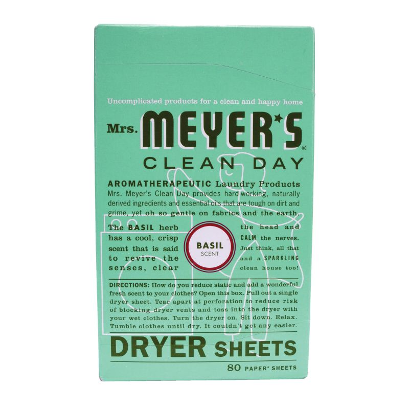 Mrs. Meyer&#039;s Clean Day 014448 Dryer Sheet, Basil