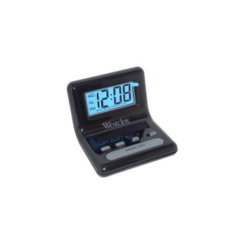 Westclox 47538A Alarm Clock, AAA Battery, LCD Display, Plastic Case, Black Case