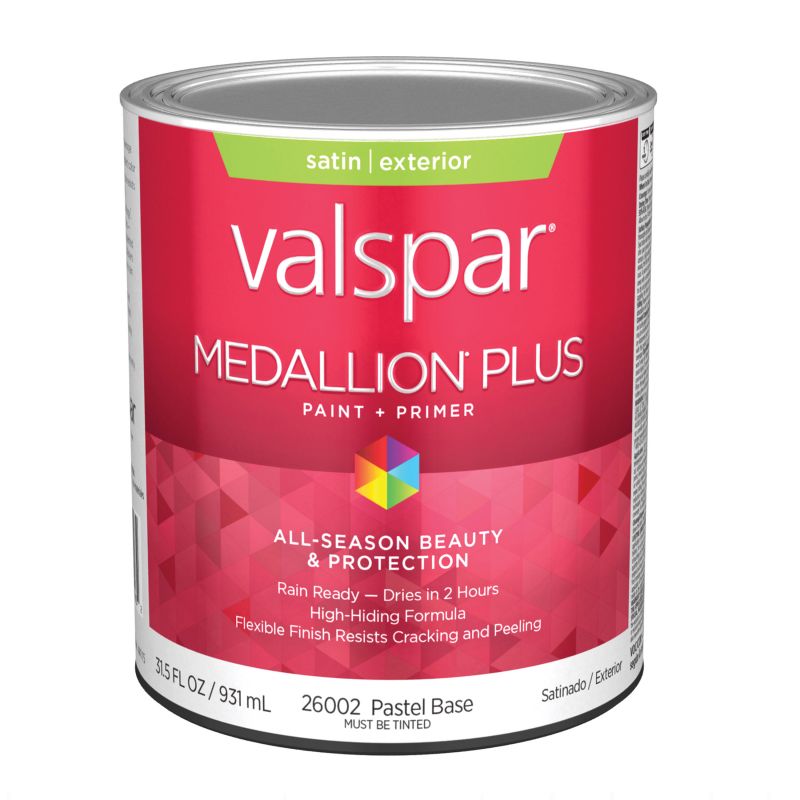 Valspar Medallion Plus 2600 05 Latex Paint, Acrylic Base, Satin Sheen, Pastel Base, 1 qt, Plastic Can Pastel Base