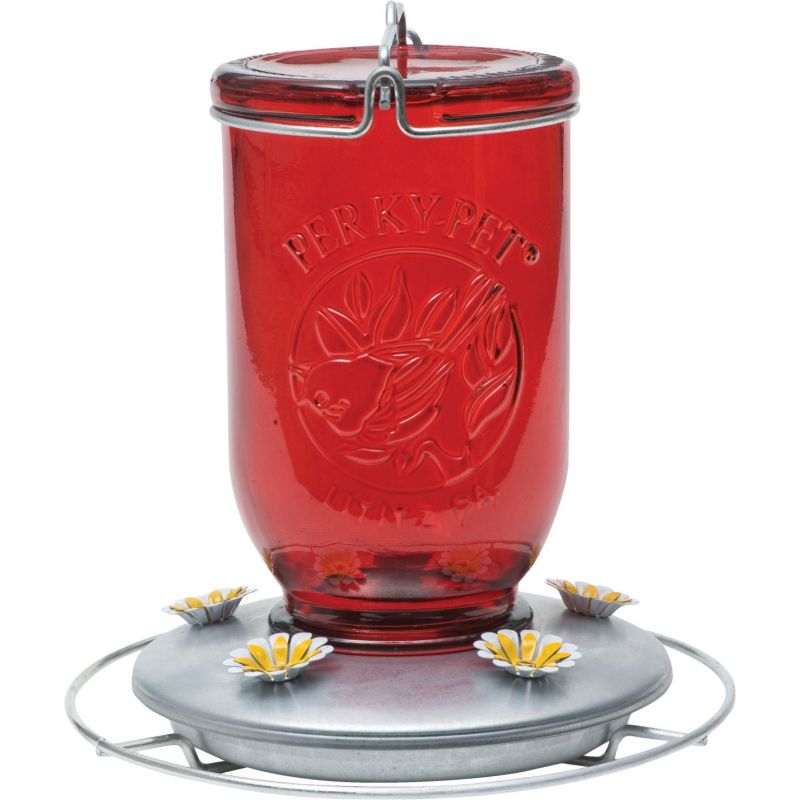 Perky-Pet Mason Jar Hummingbird Feeder 32 Oz., Red (Pack of 2)