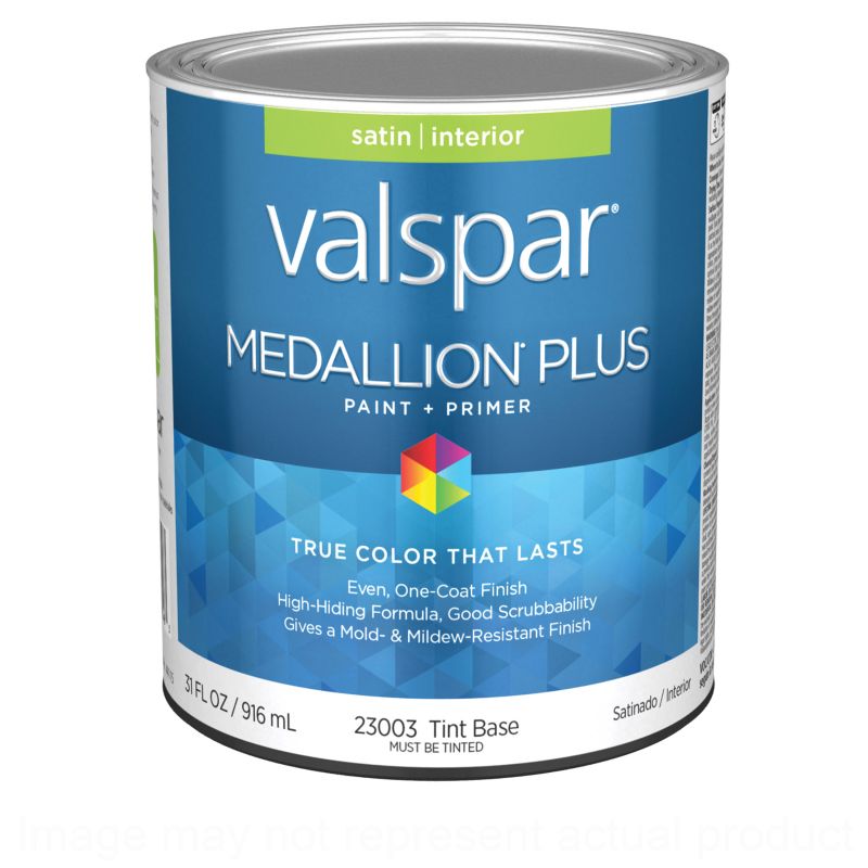 Valspar Medallion Plus 2300 05 Latex Paint, Acrylic Base, Satin Sheen, Tint Base, 1 qt, Plastic Can Tint Base