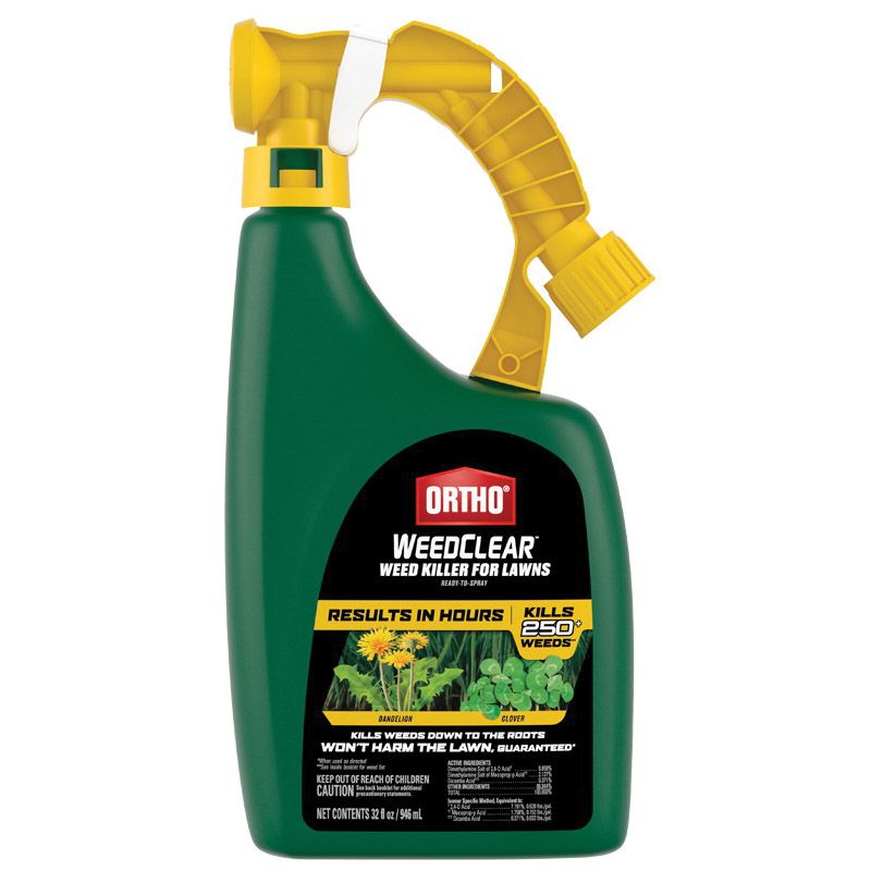 Ortho WeedClear 0204910 RTU Lawn Weed Killer, Liquid, Spray Application, 32 oz Bottle Clear Yellow