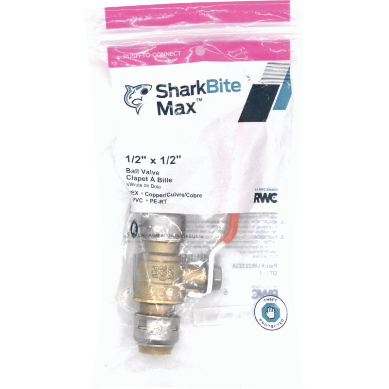 SharkBite Brass Push-Fit Ball Valve 1/2 In. CTS X 1/2 In. CTS