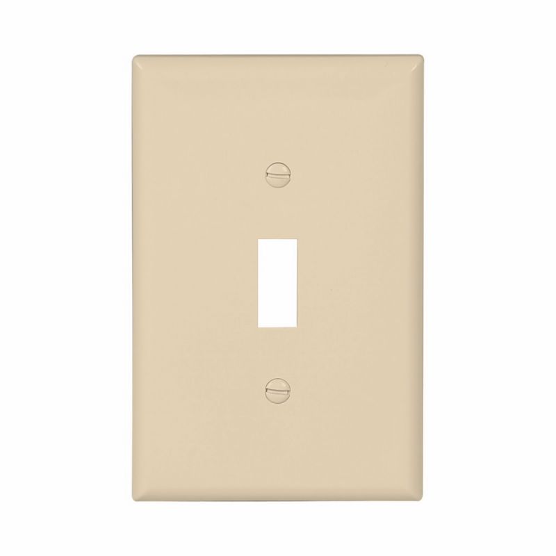 Eaton Wiring Devices PJ1V-10-L Switch Wallplate, 4.87 in L, 3.13 in W, 1 -Gang, Polycarbonate, Ivory, Smooth Mid Size, Ivory