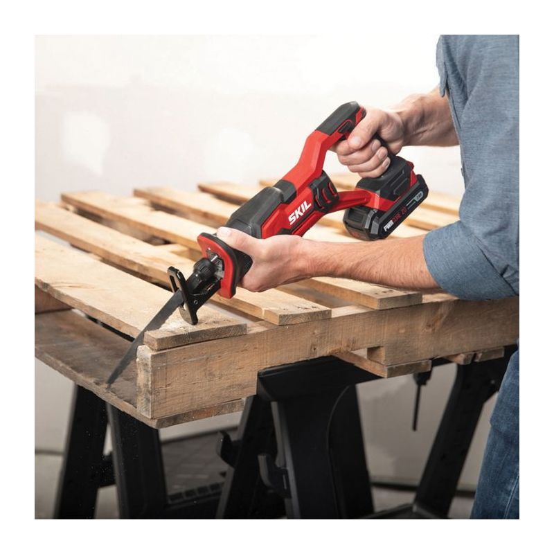 SKIL RS582902 Compact Reciprocating Saw Kit, Battery Included, 20 V, 2 Ah, 3/4 to 4-3/4 in Cutting Capacity