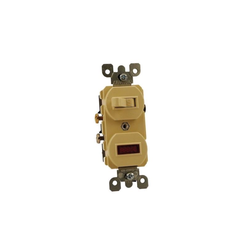 Leviton Traditional Series S03-05226-0IS Duplex Combination Switch, 12 A, 120/277 V, Lead Wire Terminal, Ivory Ivory