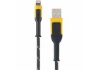DeWALT 131 1326 DW2 Charger Cable, iOS, USB, Kevlar Fiber Sheath, Black/Yellow Sheath, 10 ft L