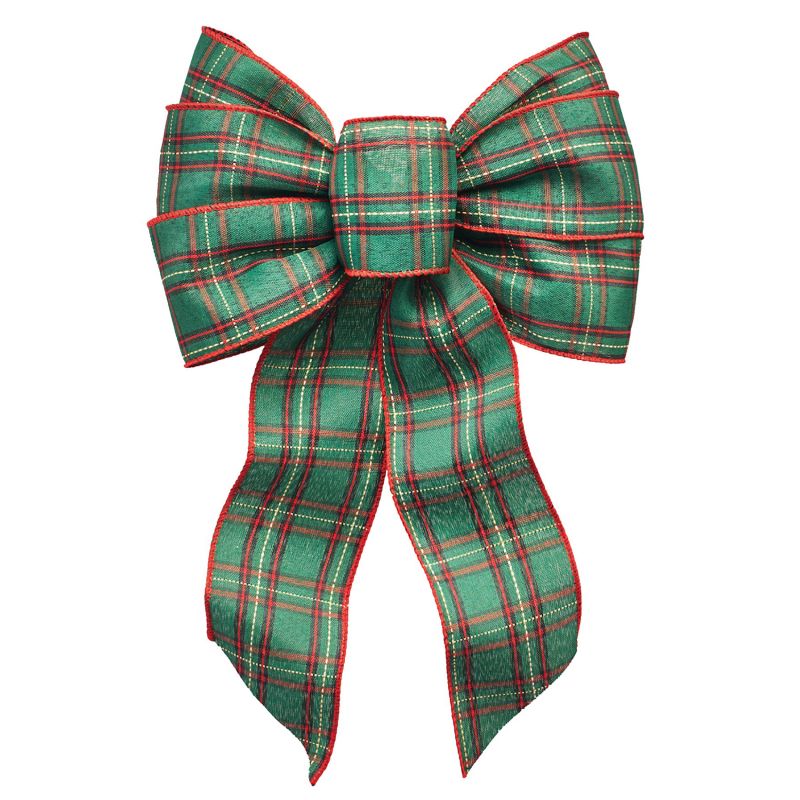 Holidaytrims 6156 Gift Bow, 8-1/2 x 14 in, Hand Tied Design, Cloth, Beige/Green/Red 8-1/2 X 14 In, Beige/Green/Red