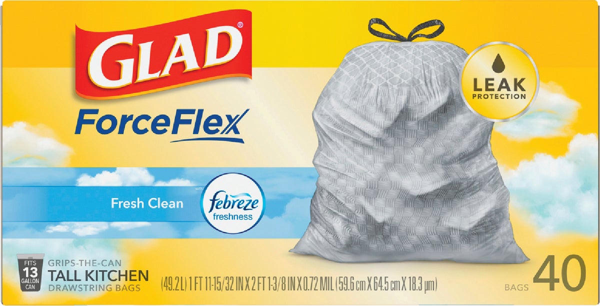 Glad ForceFlex Tall Kitchen Drawstring Trash Bags - 13 Gallon White Trash  Bag, Gain Original scent with Febreze Freshness - 100 Count 