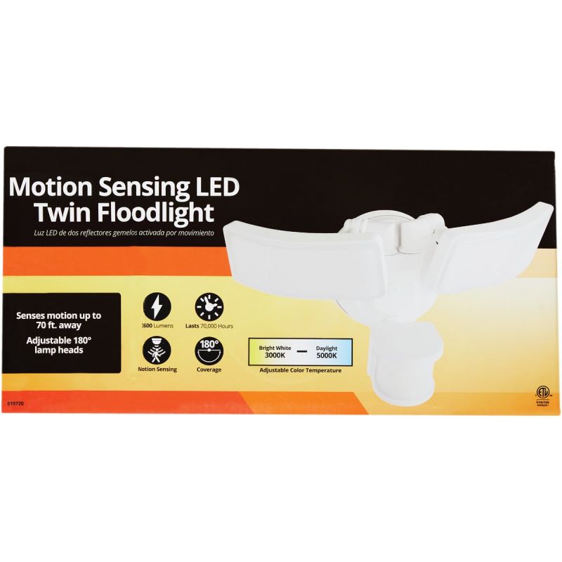 Motion Sensing Twin Swivel Head LED Floodlight Fixture White