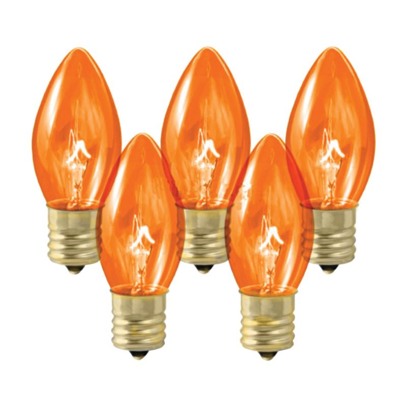 Hometown Holidays 19117 Light Bulb, 5 W, Candelabra Lamp Base, Incandescent Lamp, Transparent Orange Light (Pack of 25)