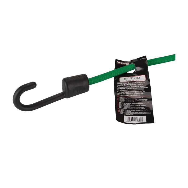 ProSource FH64083 Stretch Cord, 8 mm Dia, 32 in L, Polypropylene, Green, Hook End Green (Pack of 12)