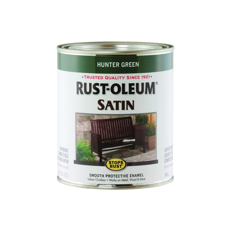 Rust-Oleum 7732502 Enamel Paint, Satin, Hunter Green, 1 qt, Can, 60 to 100 sq-ft/qt Coverage Area Hunter Green