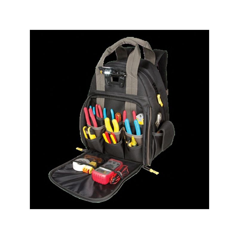 CLC Tech Gear L255 Backpack, 13 in W, 8 in D, 16 in H, 53-Pocket, Polyester, Black Black