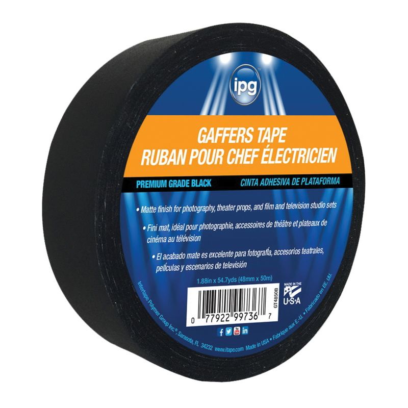 IPG 5638 Gaffer&#039;s Tape, 60 yd L, 1.87 in W, Black Black