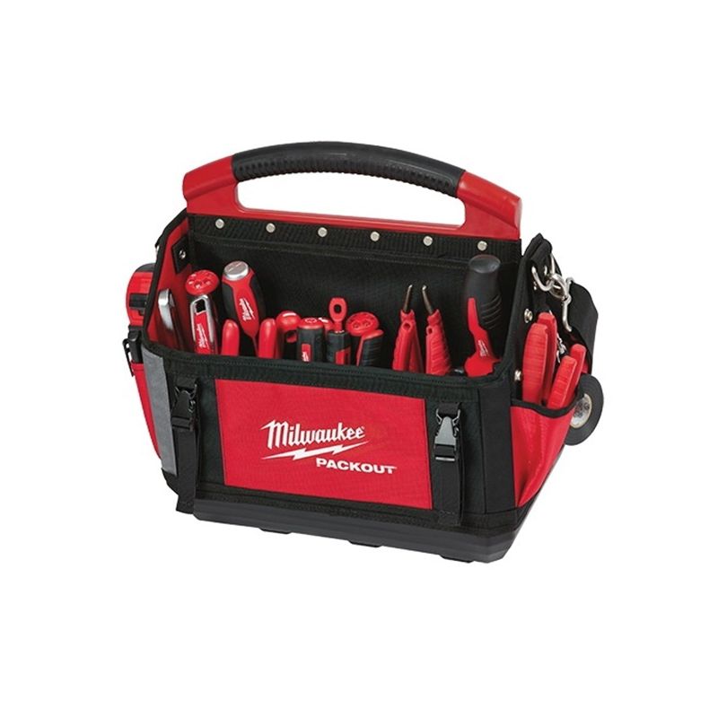 Milwaukee 48-22-8315 Tool Tote, 15 in W, 11 in D, 17 in H, 32-Pocket, Polyester, Red Red