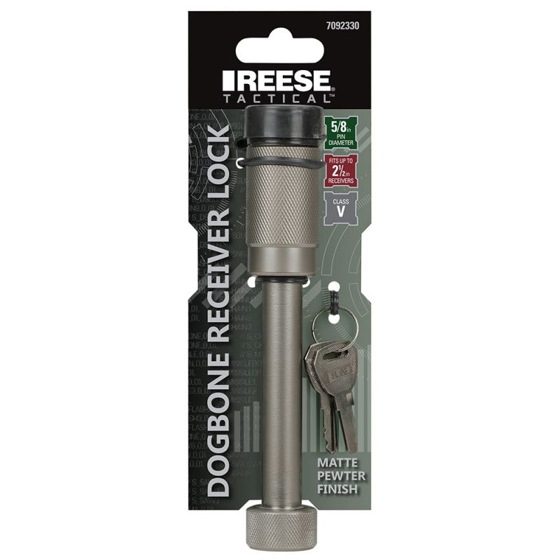Reese Towpower Tactical 7092330 Dogbone Receiver Lock, Push Button Lock, Class: V, Matte Pewter