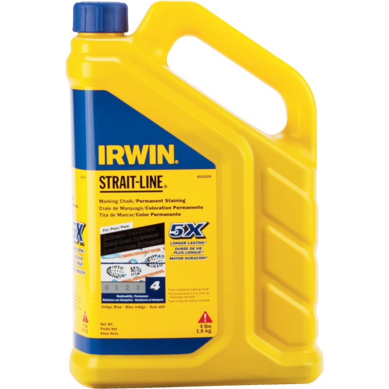 Irwin STRAIT-LINE Permanent Staining 5X Chalk Line Chalk Indigo Blue, 4 Lb.
