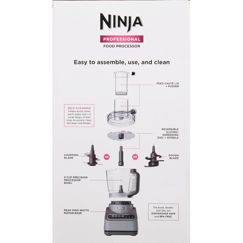 Ninja Professional Plus Food Processor 1000-Peak-Watts with Auto-iQ Preset Programs Chop Puree Dough Slice Shred with A 9-Cup Capacity and A Silver