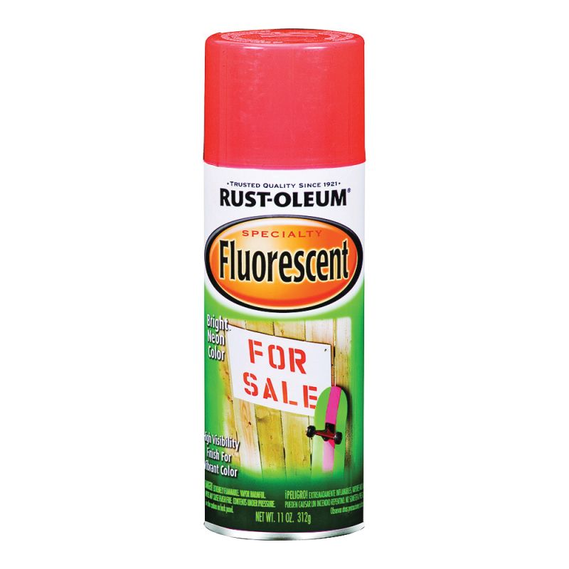 Rust-Oleum 1955830 Fluorescent Spray Paint, Flat/Matte, Fluorescent Red/Orange, 11 oz, Can Fluorescent Red/Orange