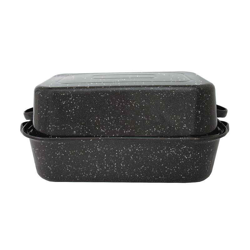 Granite Ware F0511-3 Roaster, 25 lb Capacity, Porcelain/Steel, Black, Dark Enamel, 21-1/4 in L, 14 in W, 8-1/2 in H 25 Lb, Black