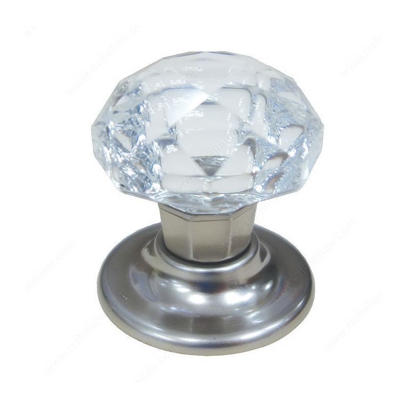 Richelieu BP100904519511 Cabinet Knob, 2-1/4 in Projection, Crystal/Glass/Metal, Brushed Nickel 1-25/32 In Dia, Clear, Eclectic