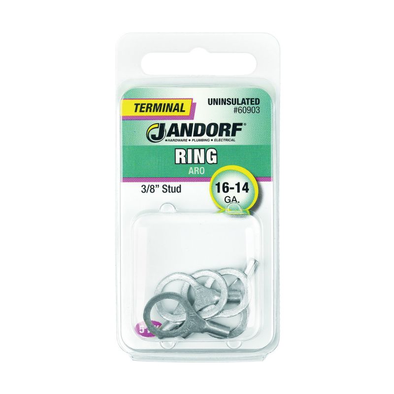 Jandorf 60903 Ring Terminal, 16 to 14 AWG Wire, 3/8 in Stud, Copper Contact