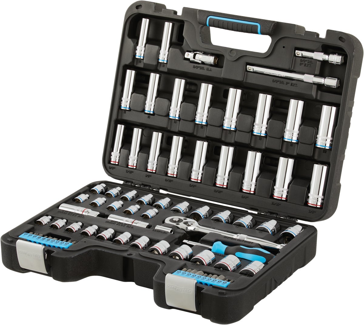 Details about   Channellock 76-Piece 3/8 In NEW Drive SAE/Metric Socket Set 
