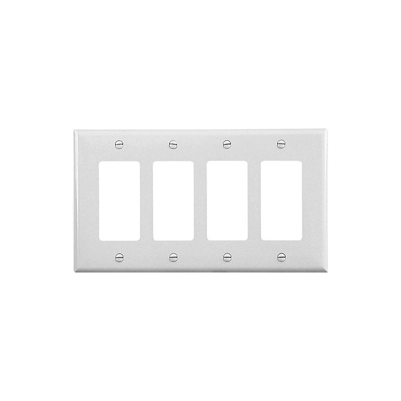 Eaton Wiring Devices PJ264W Wallplate, 4.87 in L, 8.56 in W, 4 -Gang, Polycarbonate, White, High-Gloss White