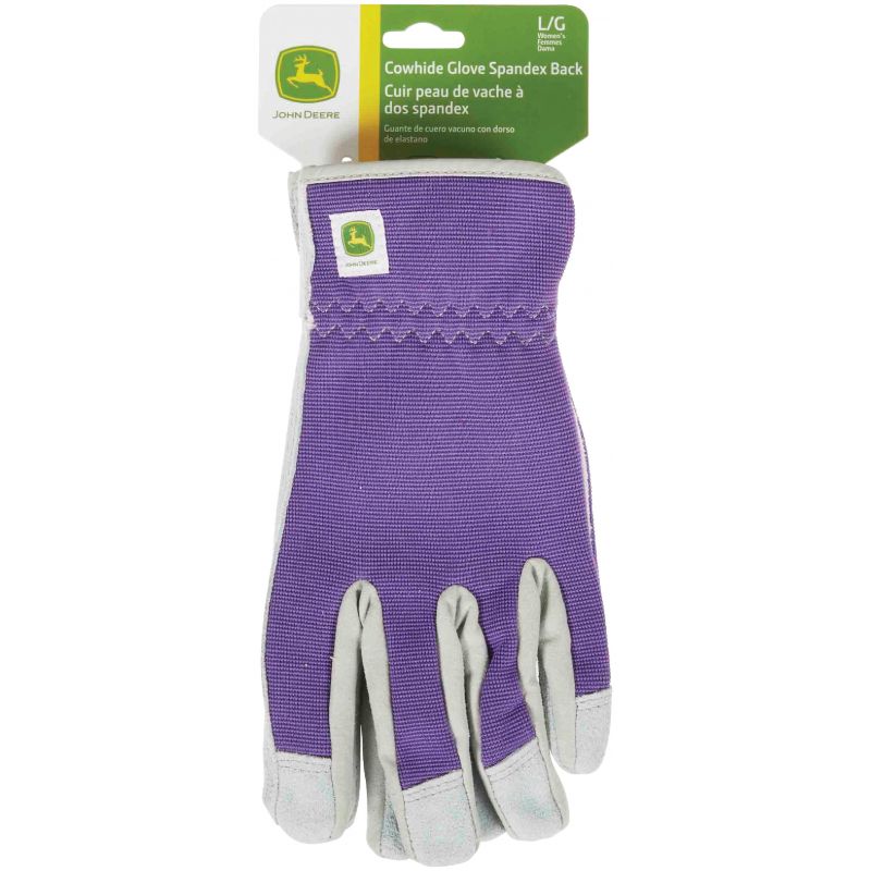 John Deere Women&#039;s Spandex Leather Work Gloves M/L, Purple &amp; Gray