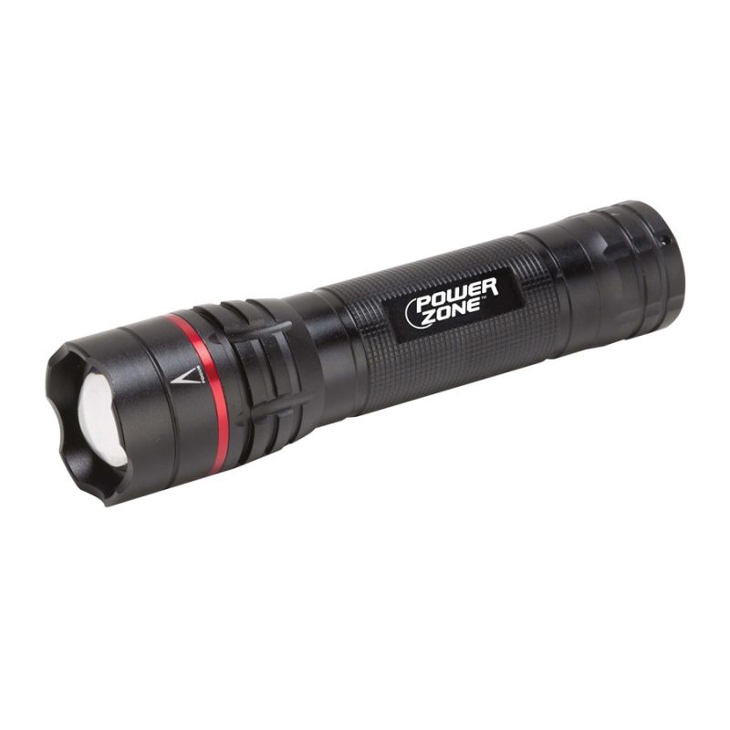 PowerZone 12098 Tactical Flashlight, AA Battery, LED Lamp, 700 Lumens, 150 m Beam Distance, 5 hrs Run Time, Black Black