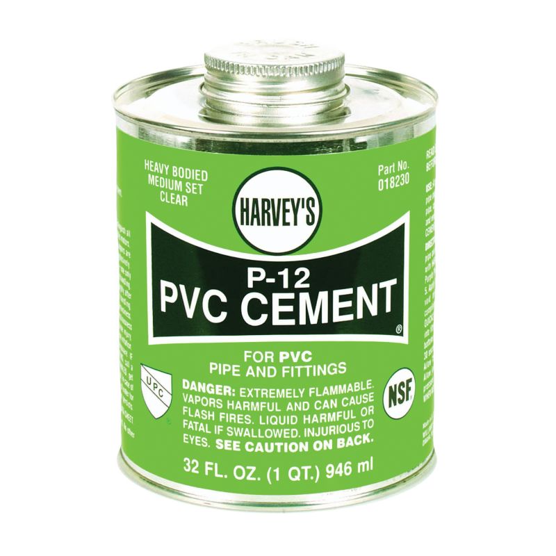Harvey 018230-12 Solvent Cement, 32 oz Can, Liquid, Clear Clear