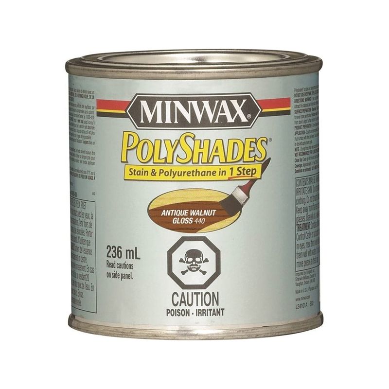 Minwax PolyShades 344014444 Interior Stain and Polyurethane, Gloss, Antique Walnut, Liquid, 236 mL, Can Antique Walnut