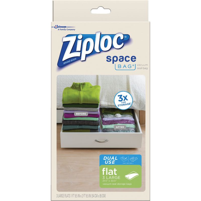 Ziploc Space Bag Vacuum Seal Dual Use Flat Storage Bag Clear