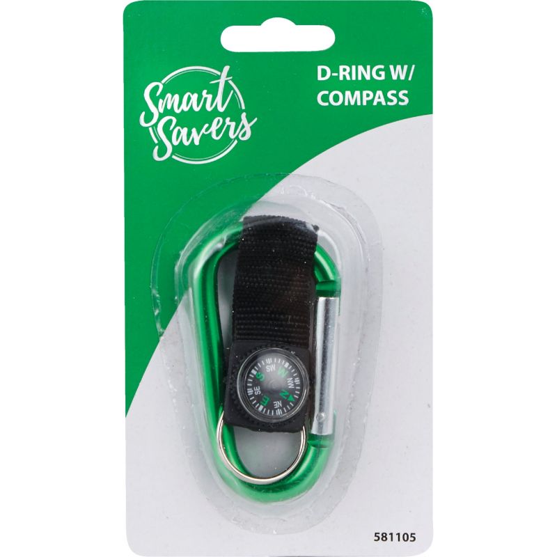 Smart Savers D-Ring Key Ring with Compass Green (Pack of 12)