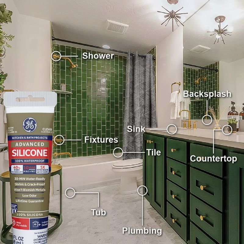 GE Advanced Silicone Kitchen &amp; Bath 100% Silicone Sealant Clear, 2.8 Oz.