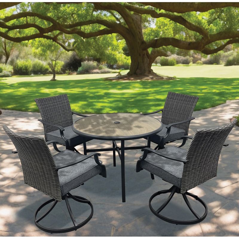 Seasonal Trends SH23S0890S Willow Creek Swivel Dining Set, 5-Piece, 250 lb Seating, Round Table, Steel Tabletop