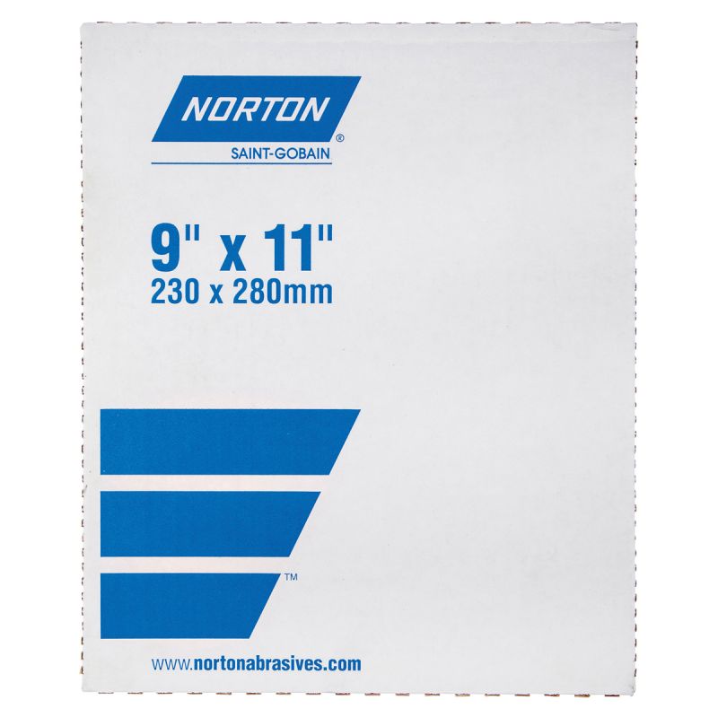 Norton A275 Series 66261131631 Abrasive Sheet, 11 in L, 9 in W, Fine, P150 Grit, Aluminum Oxide Abrasive, Paper Backing Brown