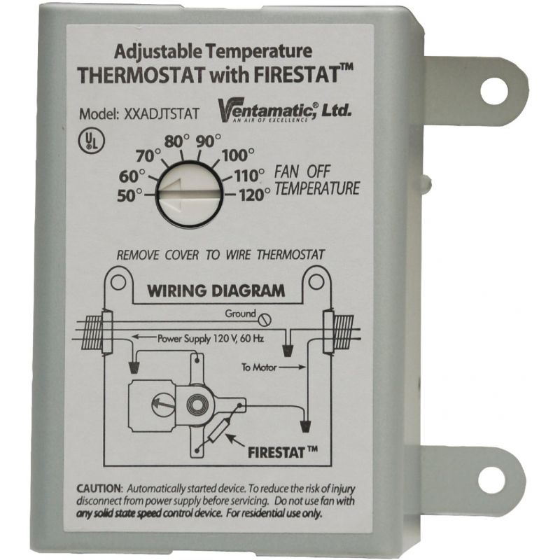 Ventamatic Power Attic Vent Thermostat with Firestat 10
