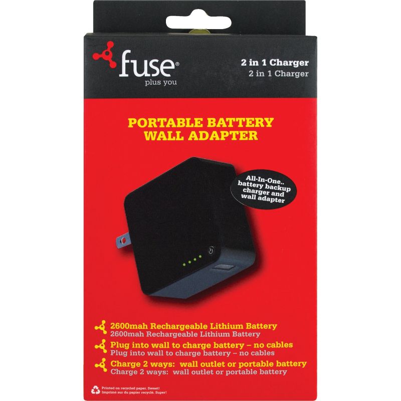 Fuse Battery Backup &amp; Wall USB Charger Black, 1
