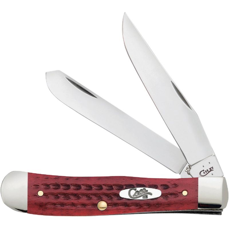 Case Pocket Worn Trapper Folding Knife Red, 3.25 In., 3.27 In.