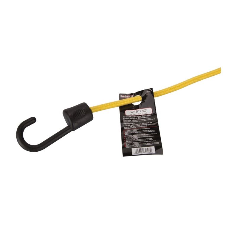 ProSource FH64084 Stretch Cord, 8 mm Dia, 40 in L, Polypropylene, Yellow, Hook End Yellow (Pack of 12)