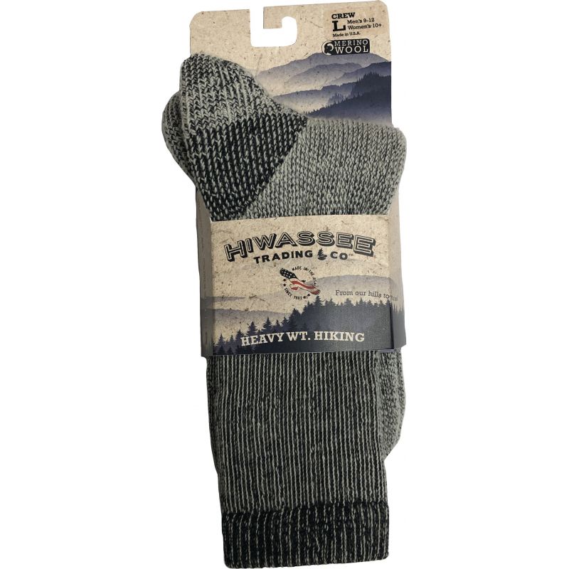 Hiwassee Trading Company Heavy Weight Hiking Crew Sock L, Charcoal, Crew
