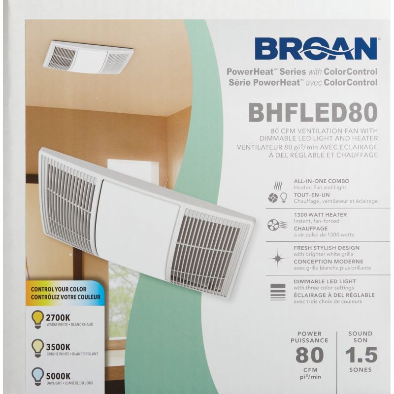 Broan PowerHeat 80 CFM Bath Exhaust Fan &amp; LED Light White