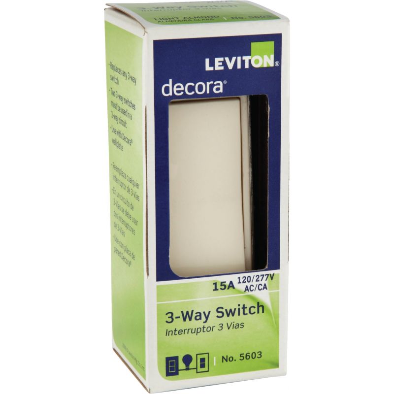Leviton Decora Grounded 3-Way Switch Light Almond, 15