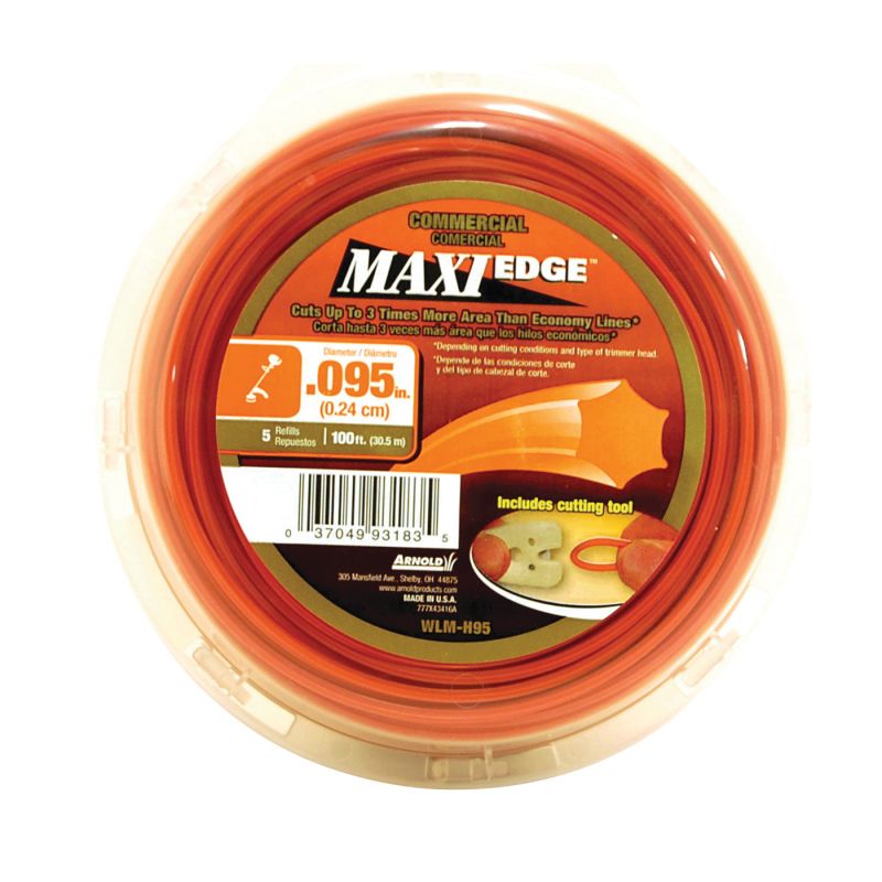 ARNOLD Maxi Edge WLM-H95 Trimmer Line, 0.095 in Dia, 100 ft L, Polymer, Orange Orange