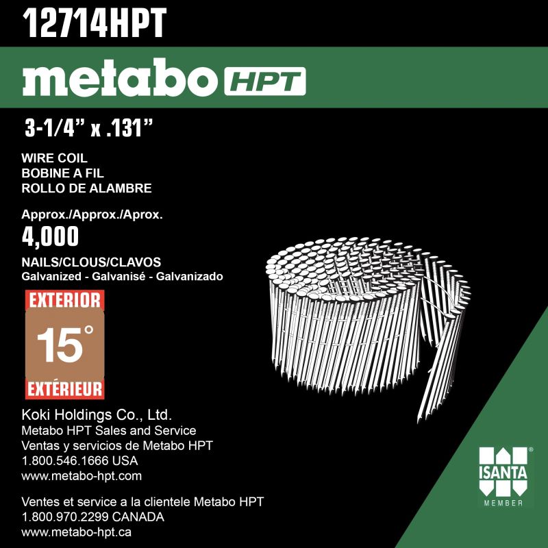 Metabo HPT 12714HPT Framing Nail, 3-1/4 in L, Steel, Hot-Dipped Galvanized, Full Round Head, Smooth Shank